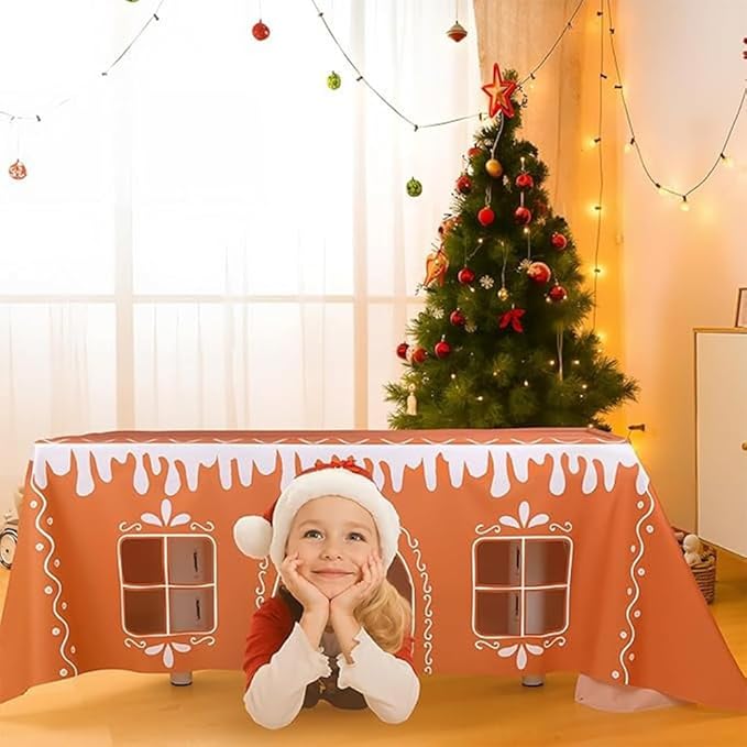 Gingerbread House Christmas Tablecloth, Reusable Waterproof Stain-Resistant - Image 3