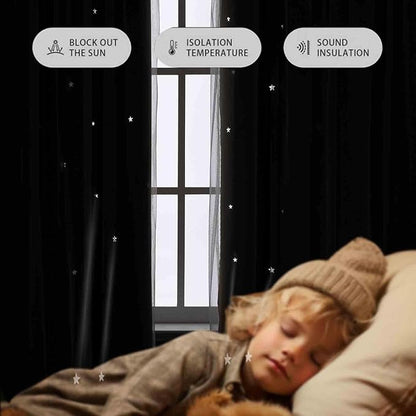 Anytime Romantic Kids Curtain, Hollow-Out Stars Window Curtain Double Layer - Image 4