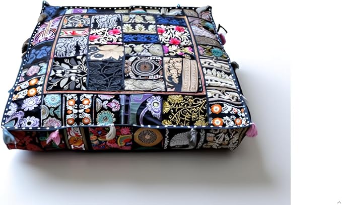 CRAFT KALA Indian Square Patchwork Traditional Pouf Cover Indian Living Room by CRAFTKALA