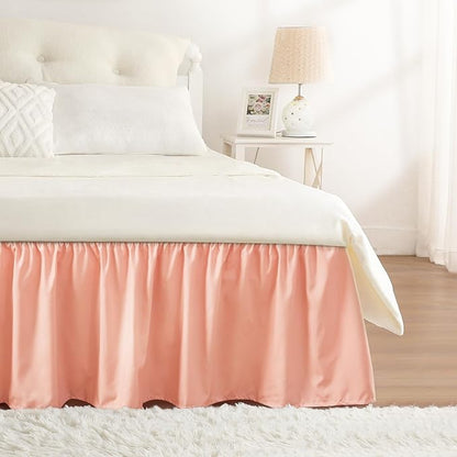 RIMELA Peachy Coral Bed Skirt King Size 15 Inch Drop, Elastic Bed Skirting by RIMELABedSkirt