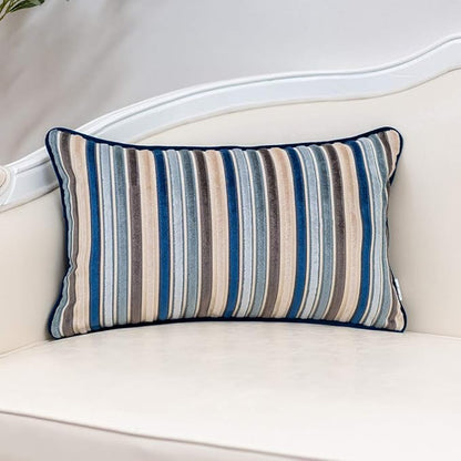 Yangest Blue Striped Throw Pillow Cover Multicolor Velvet Cushion Cover by Yangest