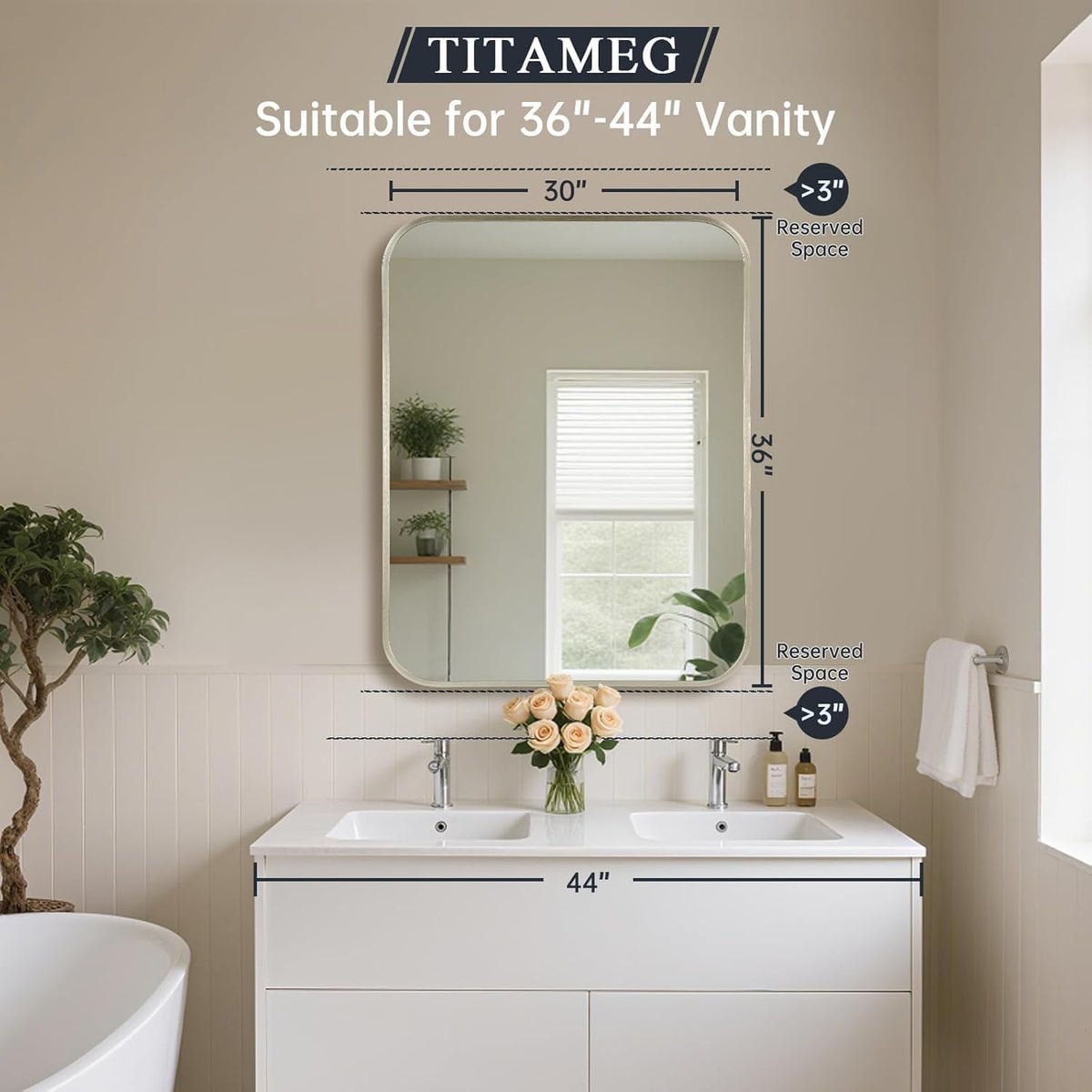 brushed nickel bathroom mirror for over sink, 30"x36", package contents