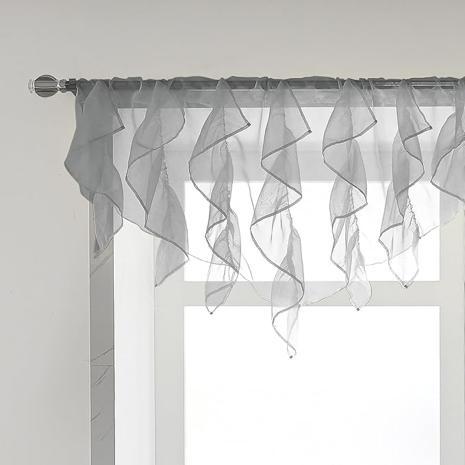PearAge Ruffled Voile Semi Sheer Curtain Valance, Kitchen Living Room Shabby by PearAge