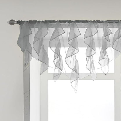 PearAge Ruffled Voile Semi Sheer Curtain Valance, Kitchen Living Room Shabby by PearAge