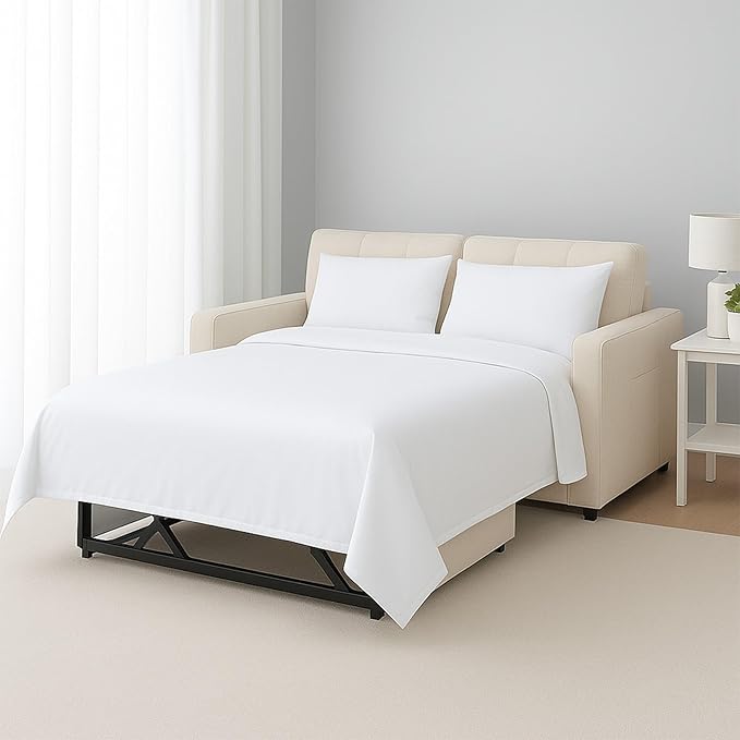 Sleeper Sofa Bed Sheet Set – Full Size, 100% Cotton, 338 Thread Count – 4-Piece by SHREEM+LINEN