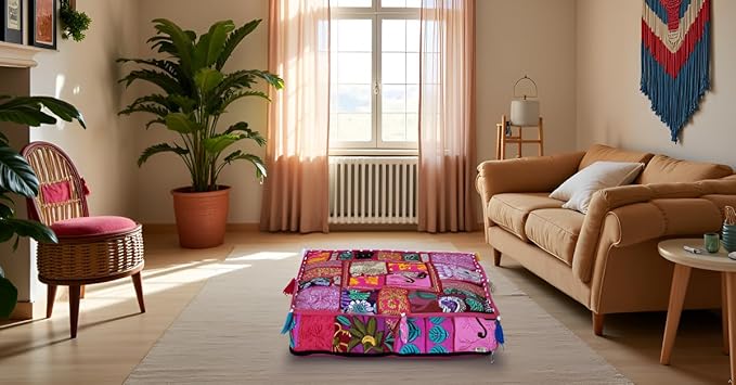 CRAFT KALA Indian Square Patchwork Traditional Pouf Cover Indian Living Room - Image 7