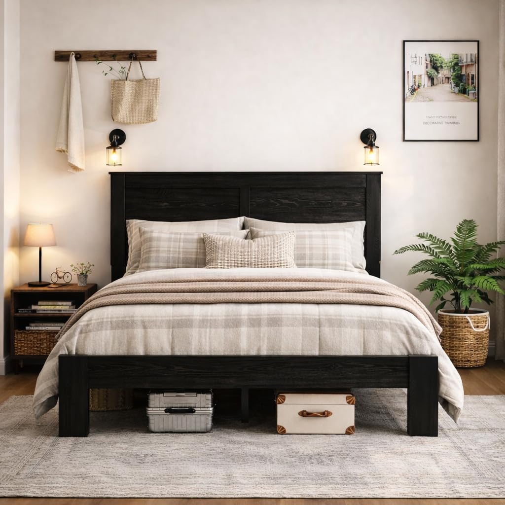 wooden bed frame full size with headboard, farmhouse, main product view