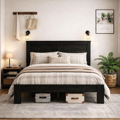 wooden bed frame full size with headboard, farmhouse, main product view