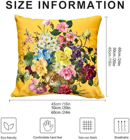 Yellow Floral Pillow Covers 18x18, Vintage Flower Plush Throw Pillow Case - Image 2