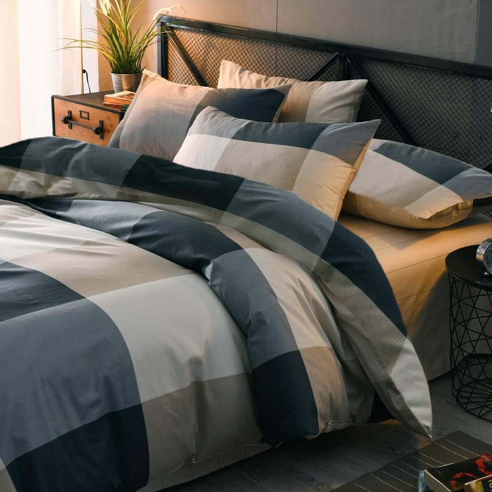 lifetb california king comforter set modern style plaid shown in use