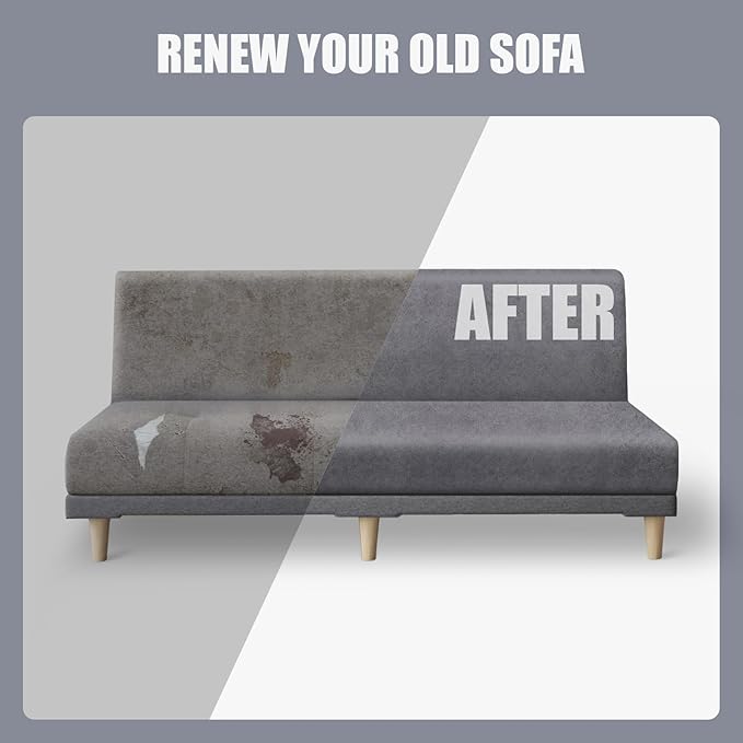 molasofa Leather Like Stretch Futon Slipcover Armless Futon Bed Sofa Cover - Image 6
