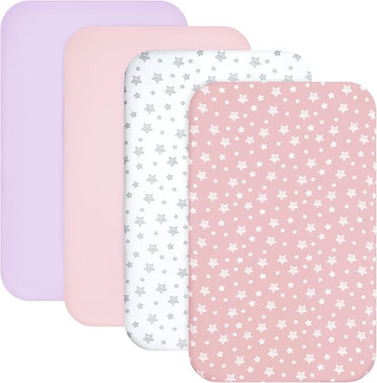 Mini Crib Sheets Fitted 4 Pack for Girls, Compatible by Moonsea