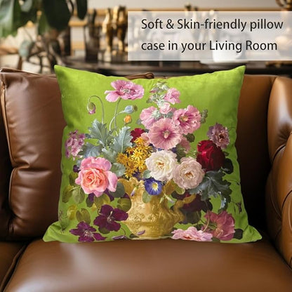 Vintage Green Floral Bouquet 24x24 Plush Pillow Case, Double-Sided Printed - Image 4