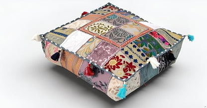 CRAFT KALA Indian Square Patchwork Traditional Pouf Cover Indian Living Room by CRAFTKALA