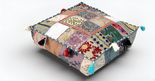 CRAFT KALA Indian Square Patchwork Traditional Pouf Cover Indian Living Room by CRAFTKALA