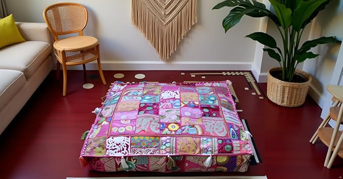 CRAFT KALA Indian Square Patchwork Traditional Pouf Cover Indian Living Room - Image 3