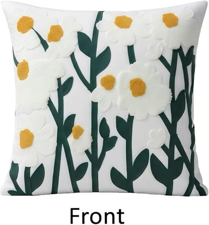 18x18 Embroidered Throw Pillow Covers Set – Green Daisy Floral Cotton - Image 2
