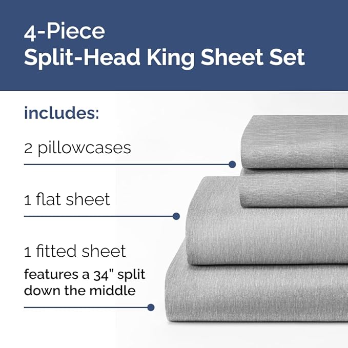 Split Head King Sheet Set – 4 Piece Flex Split Top King Sheets - Image 2