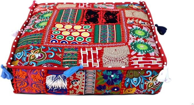 CRAFT KALA Indian Square Patchwork Traditional Pouf Cover Indian Living Room - Image 8