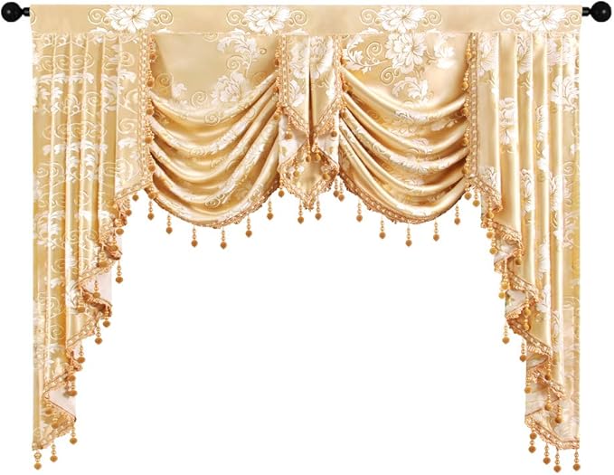 ELKCA Golden Jacquard Swag Waterfall Valance Luxury Curtain Valance - Image 7