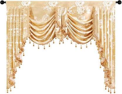 ELKCA Golden Jacquard Swag Waterfall Valance Luxury Curtain Valance - Image 7