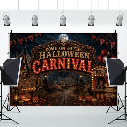 Halloween Carnival Backdrop Spooky Night Skull Haunted Circus Photography Backgrounds Horror Halloween Party Decorations Photo Booth Props Vinyl 10x8ft