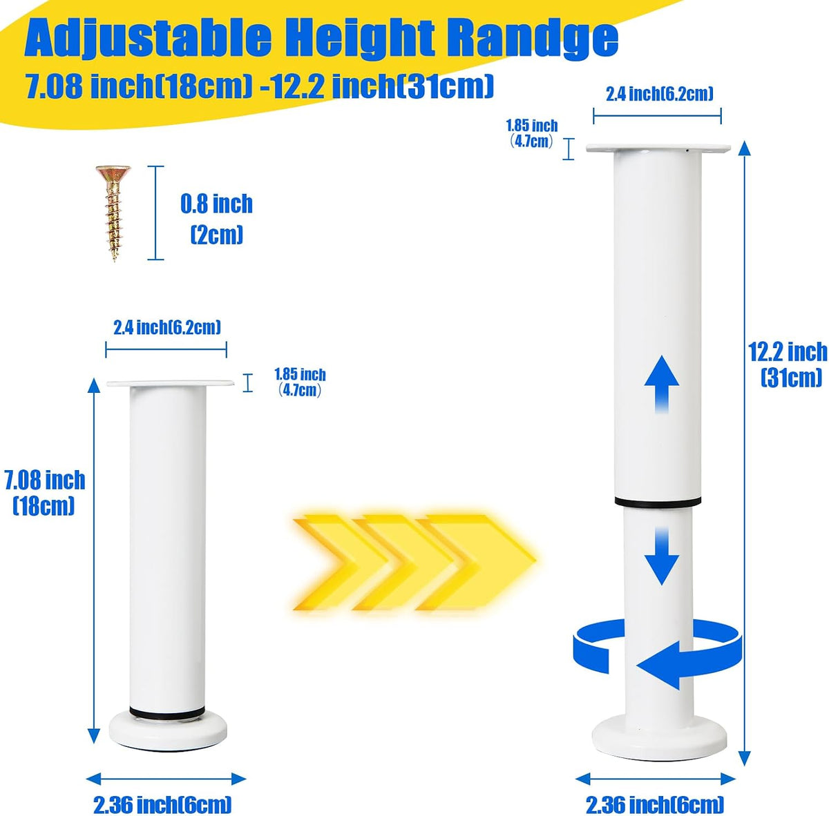 adjustable height bed support legs [with 18pcs screws] shown in use