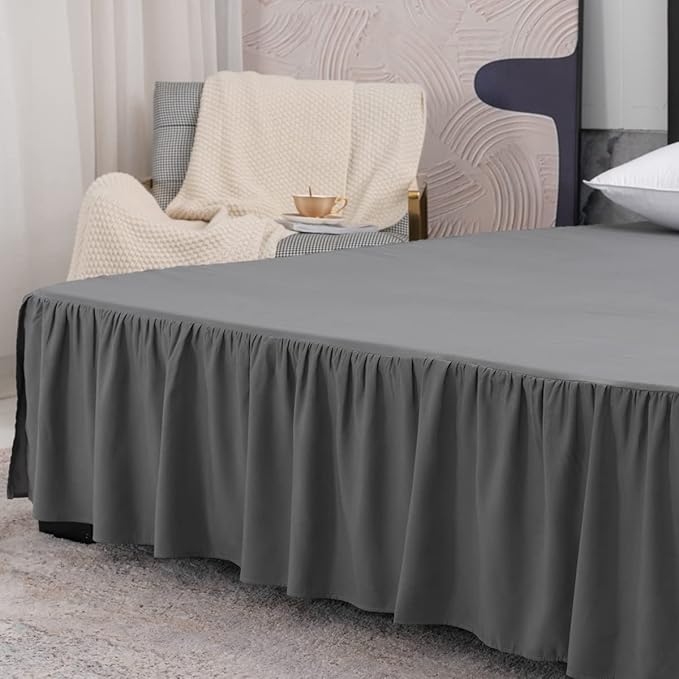 Grey Bed Skirt Full Size Ruffled Bed Skirt - Image 6