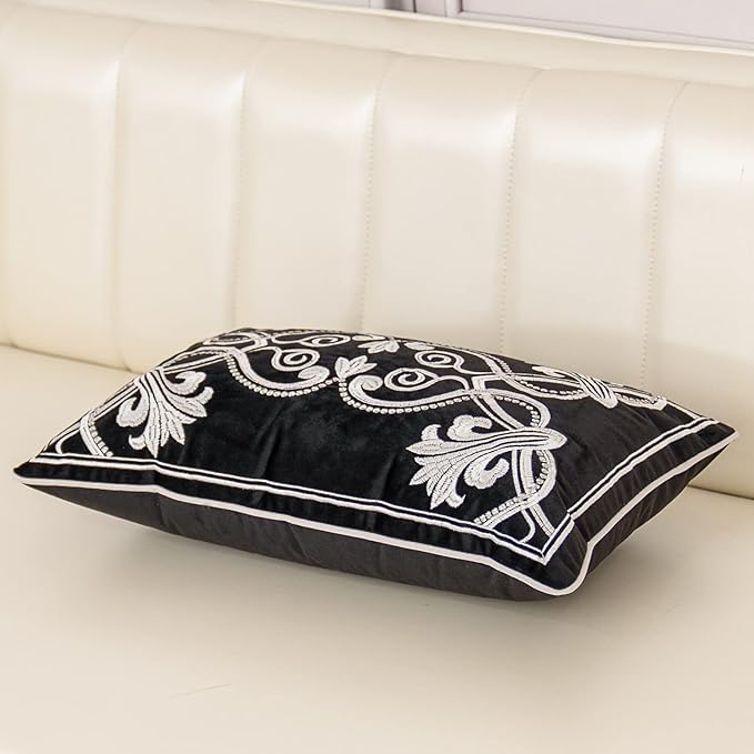 Aeckself European Floral Pillow Cover 12x20 Inch, Luxury Velvet Embroidered - Image 3
