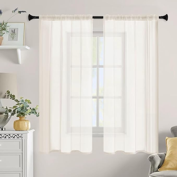 Sheer Curtains 54 Inches Long 2 Panels, Rod Pocket Short Curtain - Image 9