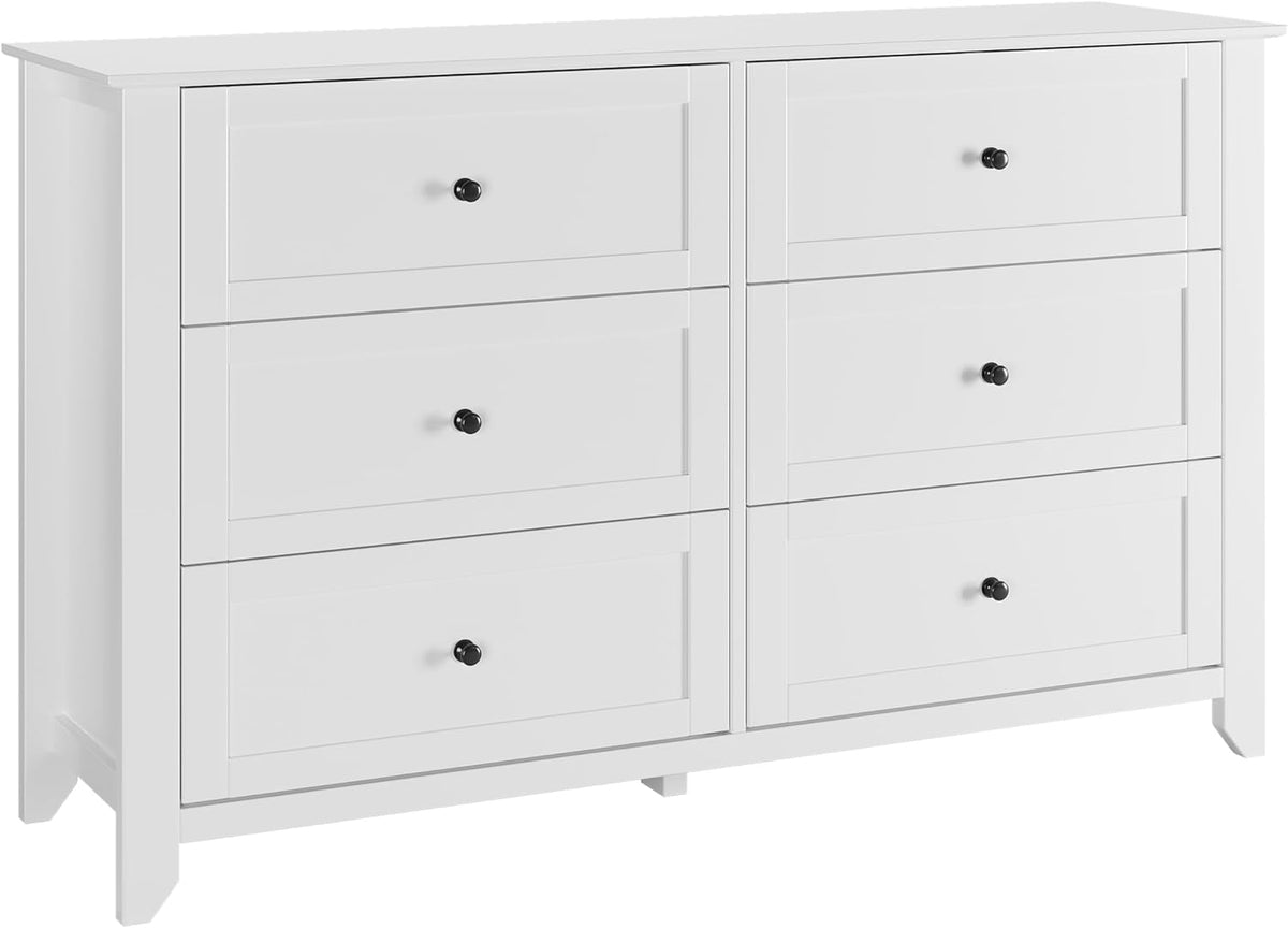 garveehome white 6 drawer dresser for bedroom, side view