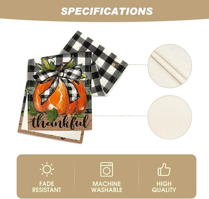 Artoid Mode Buffalo Plaid Bowknot Pumpkin Thankful Fall Table Runner, Autumn - Image 5