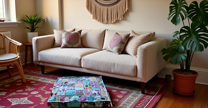CRAFT KALA Indian Square Patchwork Traditional Pouf Cover Indian Living Room - Image 5