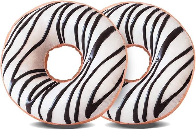 HYSEAS Round Throw Pillow 14 Inch Chocolate White Donut, 3D Digital Print by HYSEAS