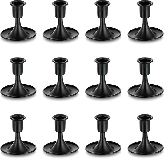 Black Candlestick Candle Holders for Taper ：12 PCS Romadedi Candle Stick Holder Set Vintage Table Centerpiece Halloween Decoration Wedding Christmas Fireplace Mantel Home Deocr