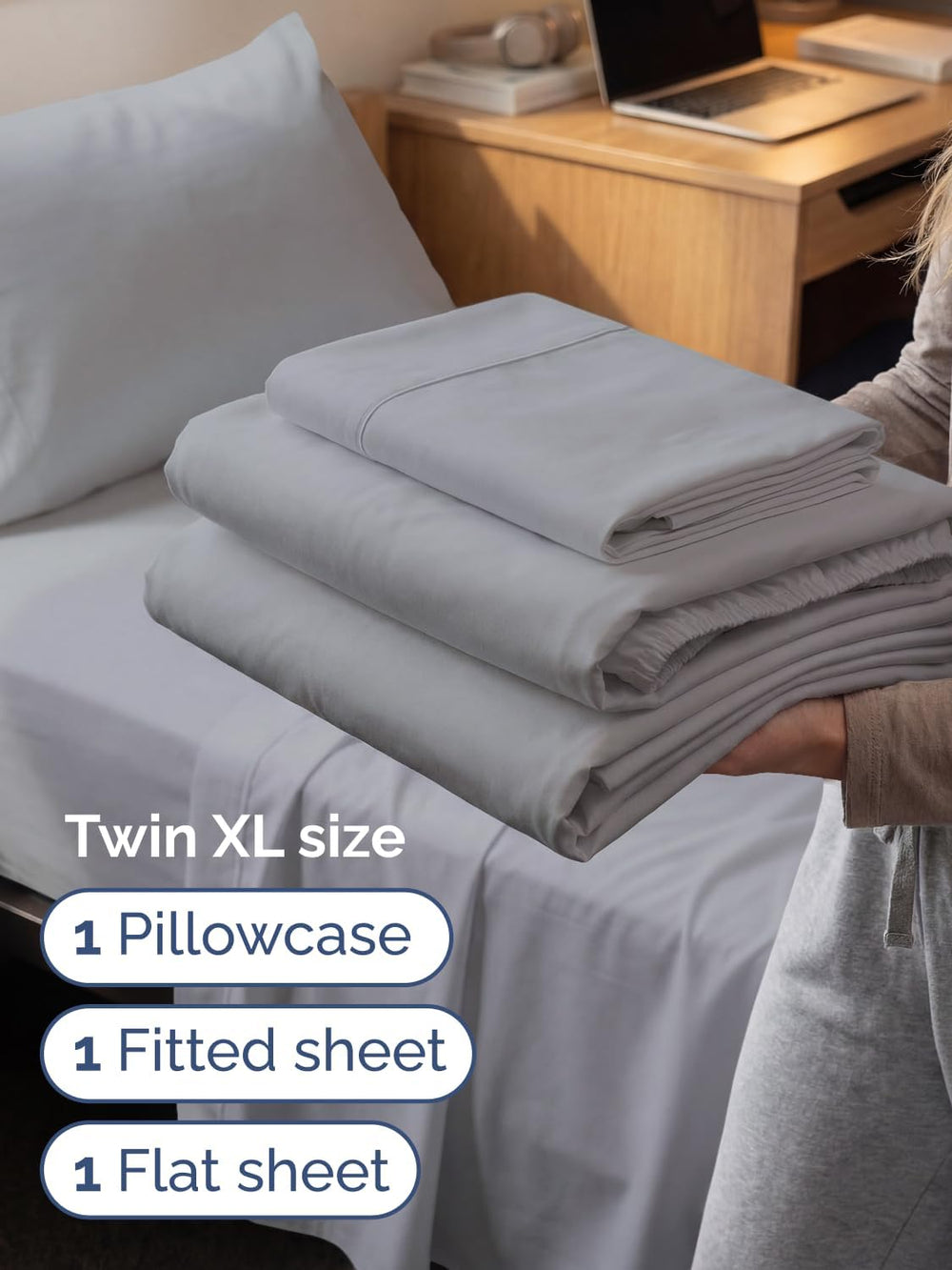 Extra Deep Twin XL Sheet Set - 3 Piece College Dorm Room - Steel Blue