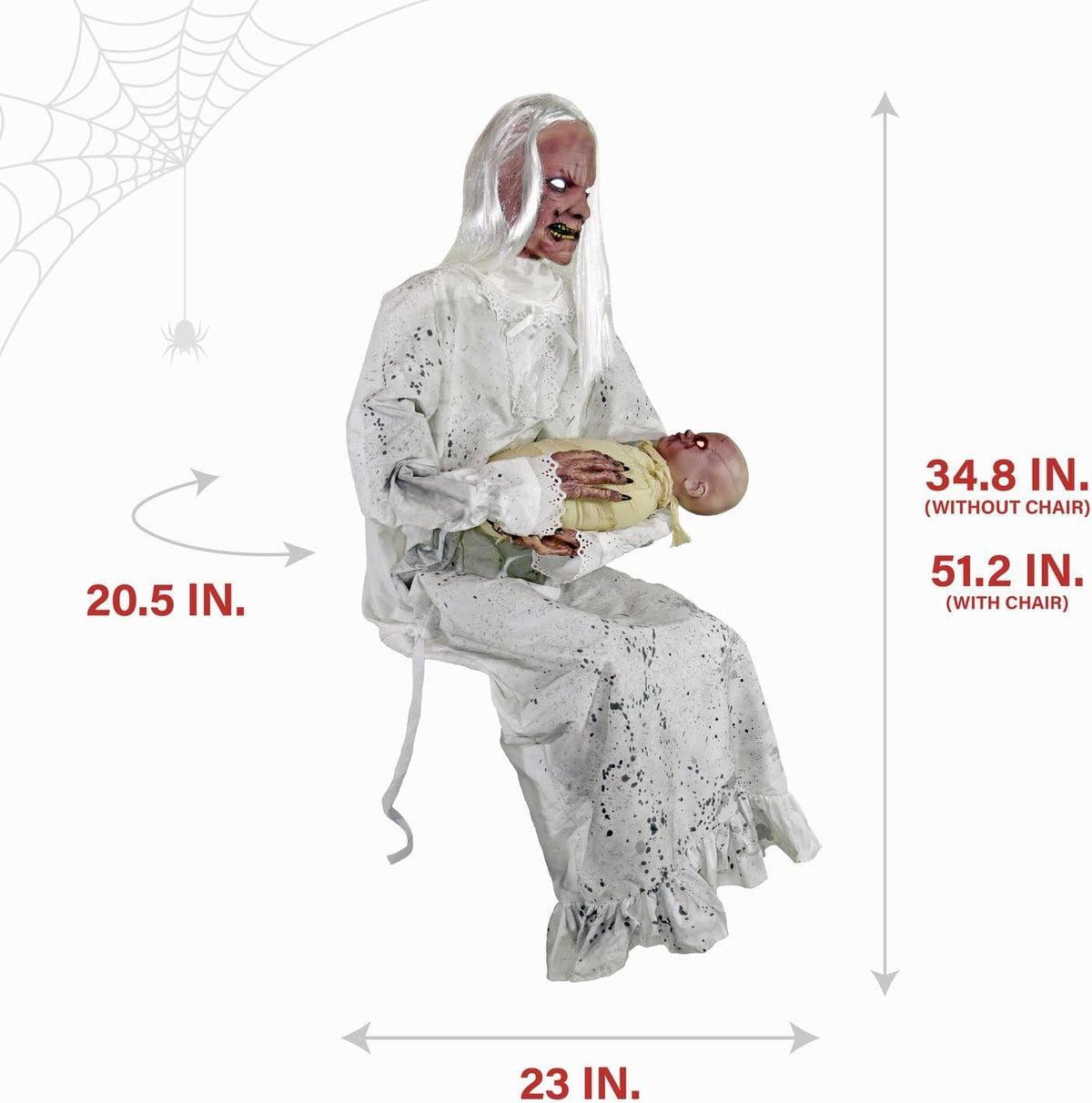 Haunted Hill Farm Life-Size 2.9-Ft Animatronic Gravely Granny by Tekky Halloween Decoration with Motion-Activated Sounds