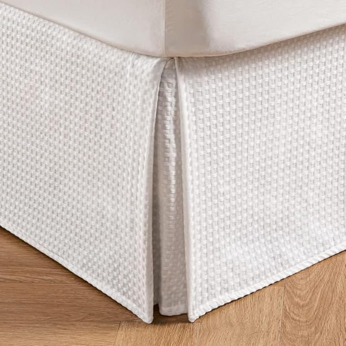 MIYE Pleated Waffle Weave Bed Skirt, Tailored Dust Ruffle 18 Inch Drop Easy Fit - Image 4