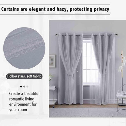 Anytime Romantic Kids Curtain, Hollow-Out Stars Window Curtain Double Layer - Image 7