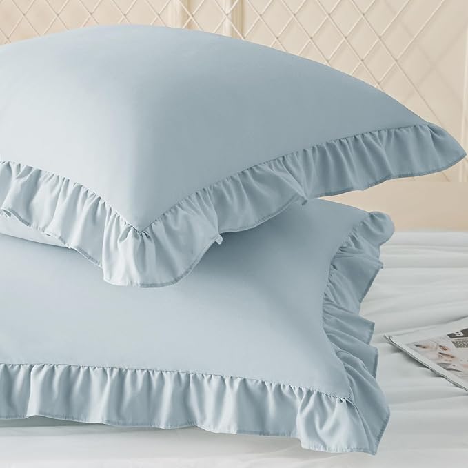 KKJIAF Ruffle Pillow Cases 18x18 Inches, Dusty Blue Square Ruffled Pillow - Image 2