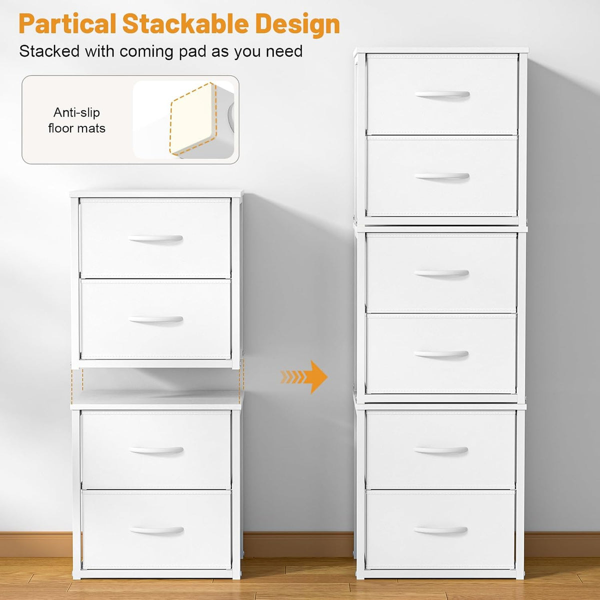daoutime 2-pack stackable storage drawers (4 drawers total), side view