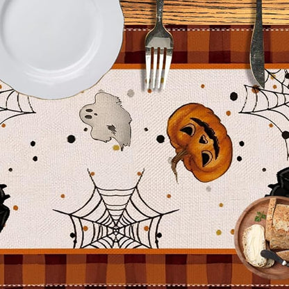 Halloween Table Runner with Pumpkin Ghost Bat, Halloween Party Dining Table - Image 3
