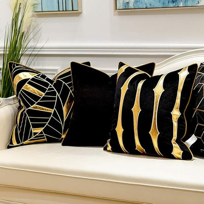 Avigers 20 x 20 Inches Black Gold Striped Cushion Case Luxury European Throw - Image 5