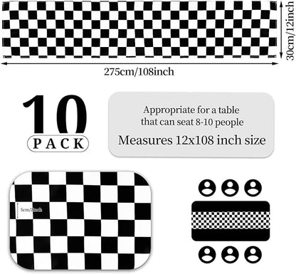10 Pack Checkered Table Runner Polyester Table Decor Classic Black and White - Image 2