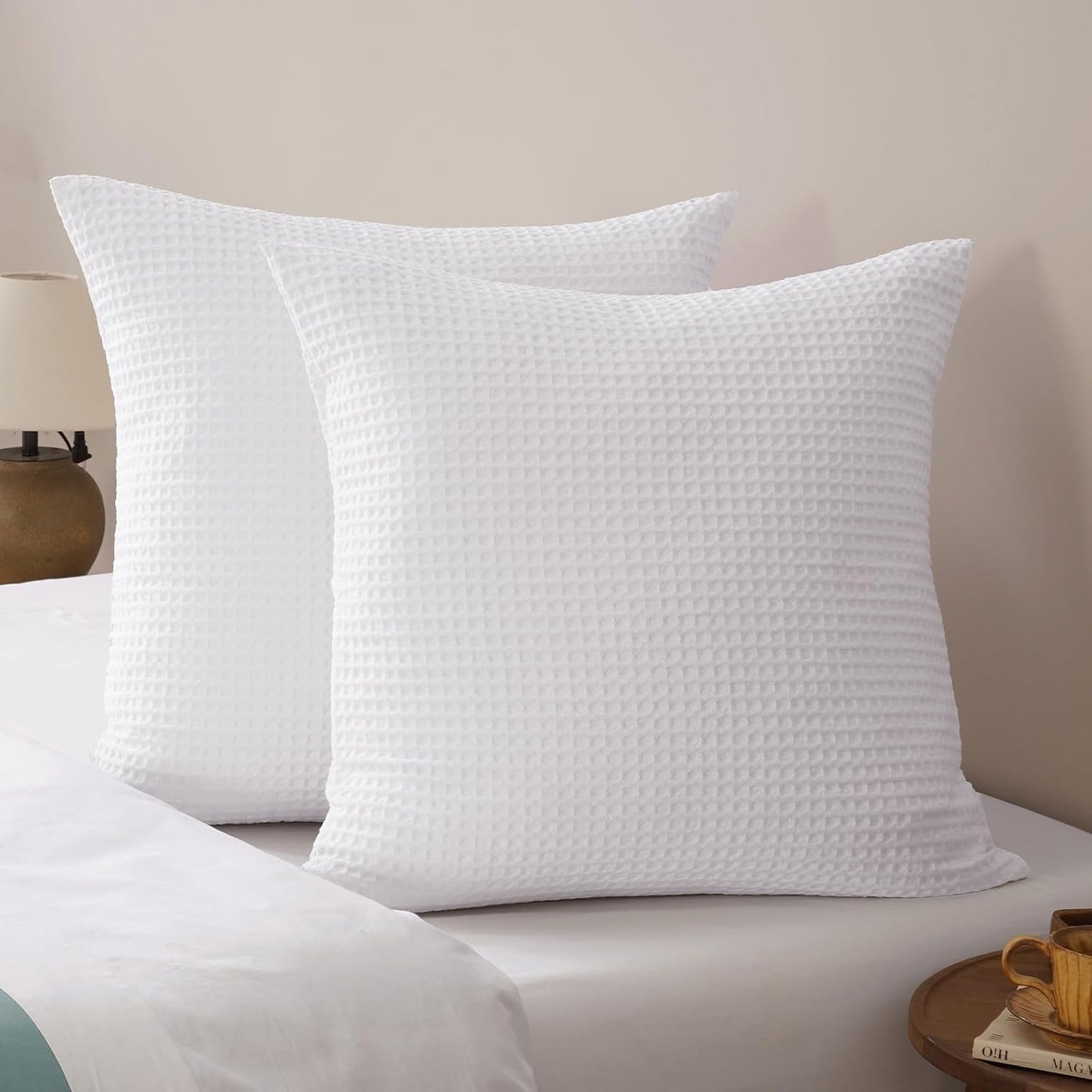 PHF Ultra Soft Waffle Weave Euro Shams Pillow Covers, No Filling, 2 Pack 26" x 26" Bed Cushion Covers, Breathable & Skin-Friendly Bed Pillow Shams for Stylish Home Decor, White