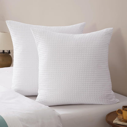 PHF Ultra Soft Waffle Weave Euro Shams Pillow Covers, No Filling, 2 Pack 26" x 26" Bed Cushion Covers, Breathable & Skin-Friendly Bed Pillow Shams for Stylish Home Decor, White