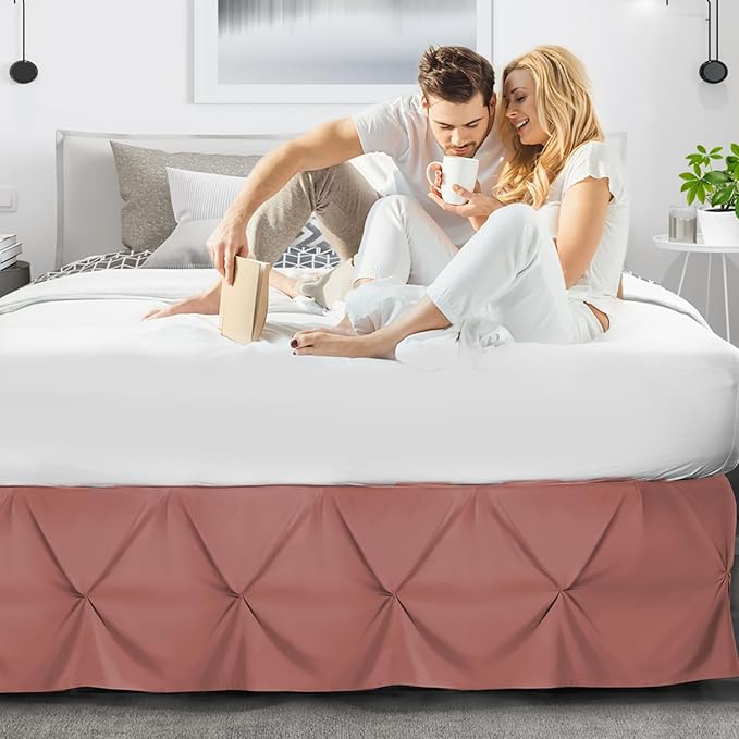 Nestl Pink Clay Bed Skirt Twin Size, Pinch Pleat Twin Bed Skirt, Hotel Quality - Image 6
