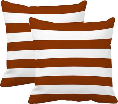 Leaveland Burnt Orange and White Stripe Set of 2 16x16 Inch Throw Pillow Cover by Leaveland