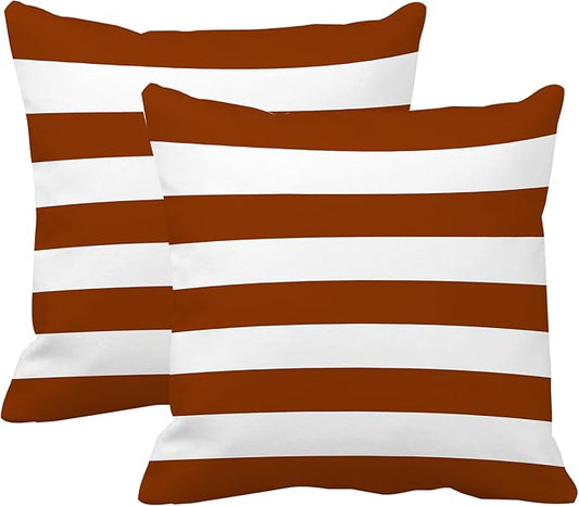 Leaveland Burnt Orange and White Stripe Set of 2 20x20 Inch Throw Pillow Cover by Leaveland