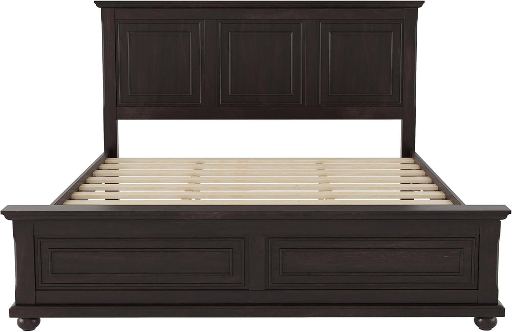 RuiSiSi King Size Solid Wood Bed with Tall Headboard & Footboard, Mid Cen...